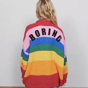 NWT Winter Y2K Rainbow Knitted Cardigan Sweater S: Small-Medium